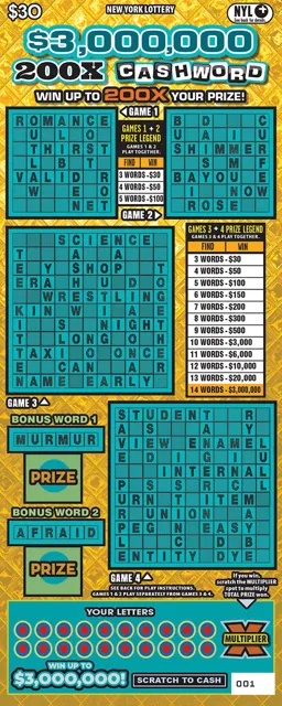 $3,000,000 200X CASHWORD ticket